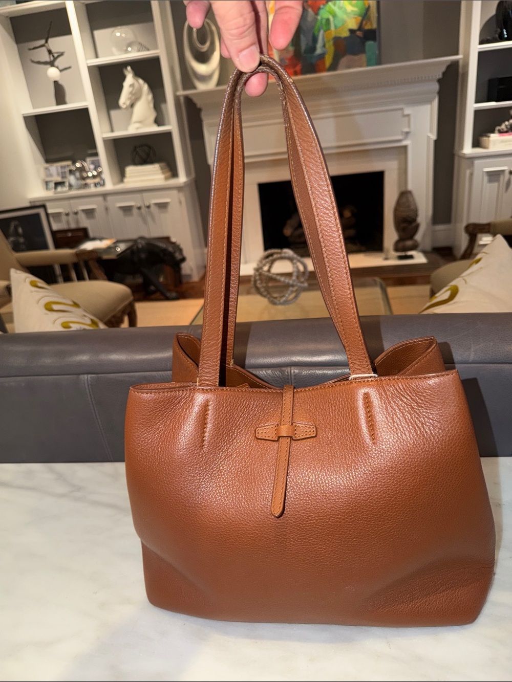 Structured Leather Shoulder Bag in Brown